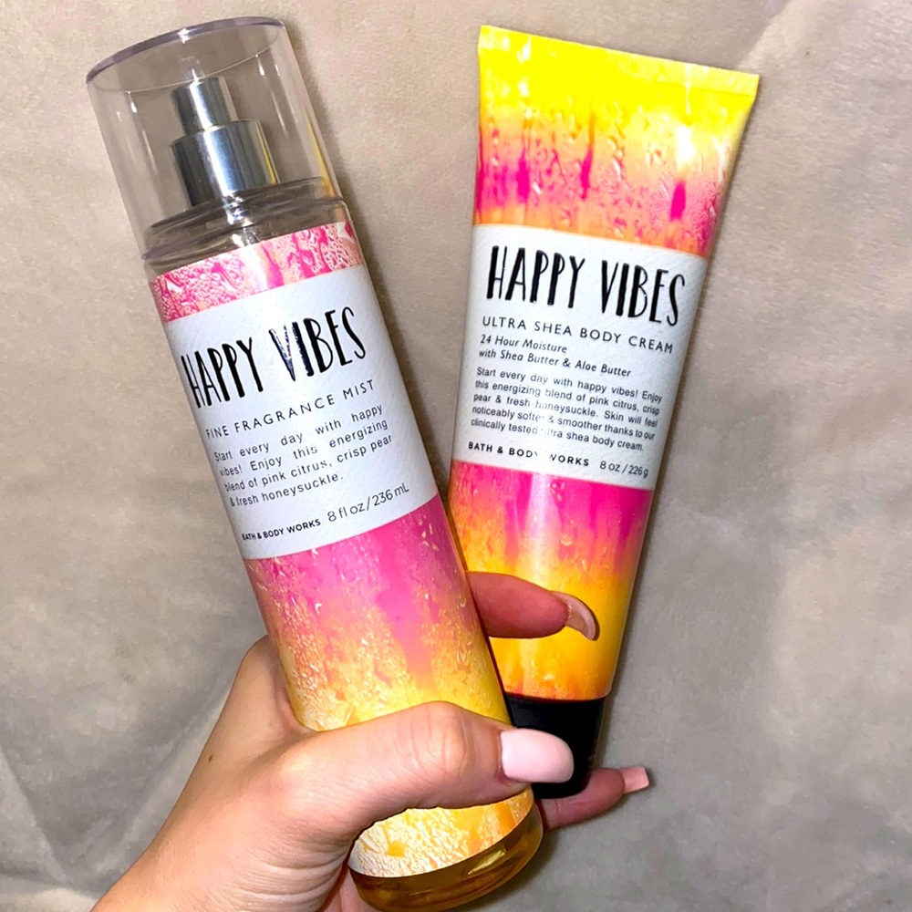 Bath & Body Work Happy Vibes fragrance mist and shea body cream
